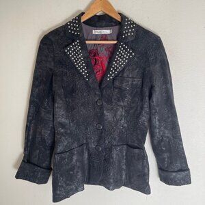 JOHNNY WAS Black 3J WorkShop Studded & Raised Rose Embroidered Jacket: XS; NWOT!